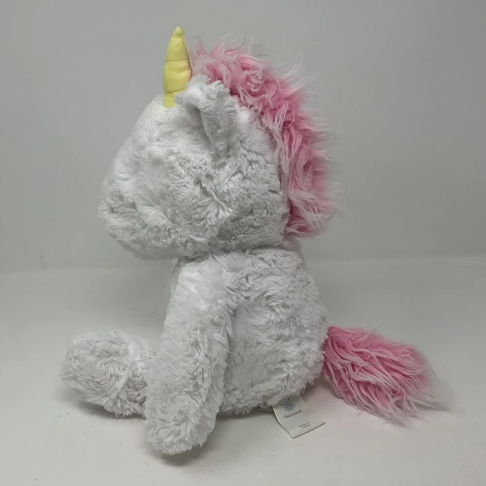 Cloud Island White Plush Unicorn Pink Mane Yellow Horn Shaggy Stuffed Animal